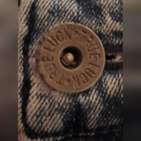 True Luck Jeans Mens 36x32 Blue Designer Moto Denim Worn Look Motorcycle Style - Picture 9 of 10